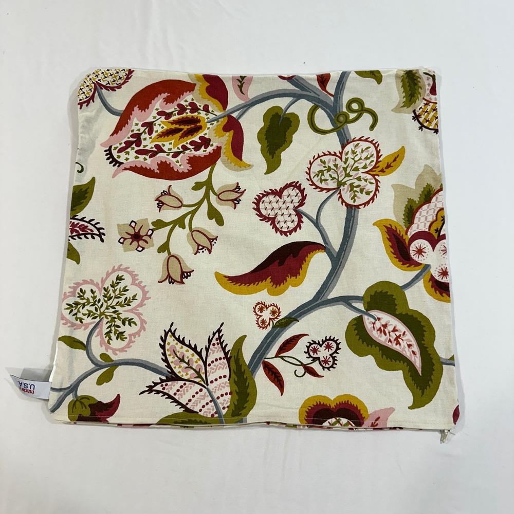 Newport Floral Pillow Cover 20x20 Jacquard Botanical Red Green Cream Made in USA
